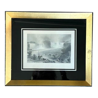 1840 Steel Engraving Titled Niagara Falls Near Clifton House in a Fab Gilt and Black Glass Frame For Sale