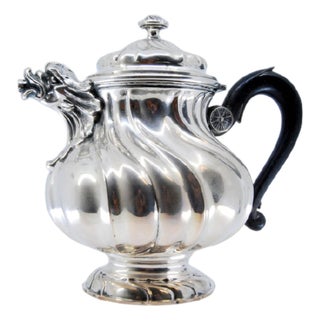 Spiral Silver Teapot with Hinged Lid and Chestnut Wood Handle For Sale