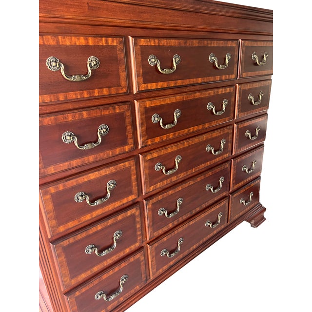 Large 15 Drawer Tall Traditional Wood Dresser Chest of Drawers in Antique Style For Sale - Image 10 of 10