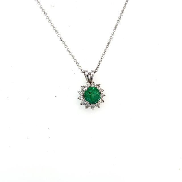 Italian Natural Emerald Diamond Pendant With Chain 17.5" 14k WG 1.35 TCW Certified For Sale - Image 3 of 14