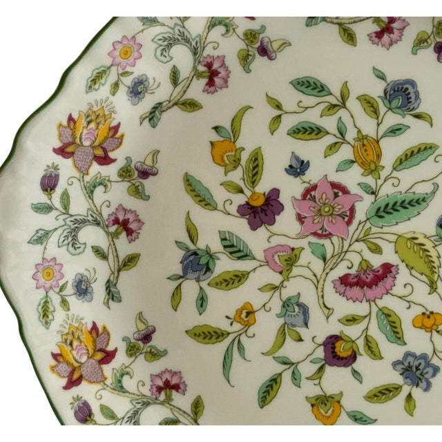 Vintage Minton Haddon Hall Large Handled Cake Plate Fine Bone China Green England 1948-2011 For Sale In Palm Springs - Image 6 of 7