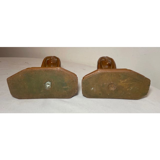 Pair of 2 Antique 1800's Bronze Clad Lady Bust Statue Beatrice Bookends Set For Sale - Image 12 of 12