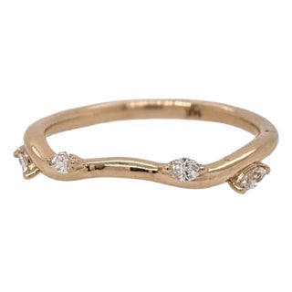 Dainty Natural Diamond Stackable Band in Solid 14k Yellow Gold, Size 6.75 For Sale