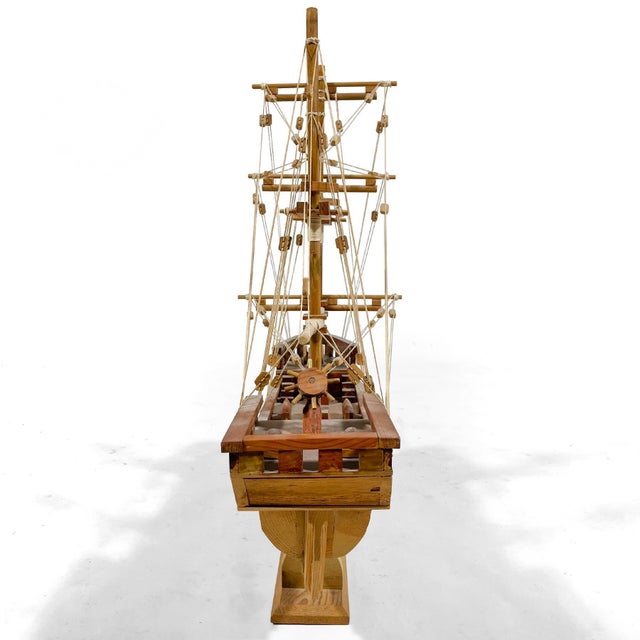 Brown Wooden Model Sailing Ship by J. Romero For Sale - Image 8 of 13