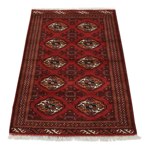 Turkmen Rug 3'4'' X 4'9'' Red Wool Vintage Tribal Hand-Knotted Oriental Carpet