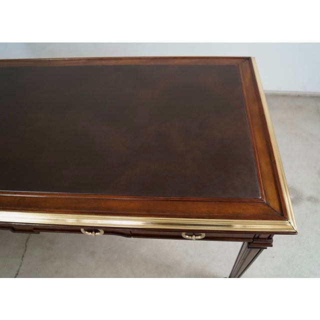 Animal Skin 1960’s Hollywood Regency Leather & Brass Trim Writing Desk by Sligh Furniture For Sale - Image 7 of 12