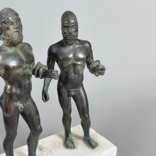 Metal Riace Bronzes Sculptures on Marble Bases, 20th Century, 1970s For Sale - Image 7 of 13