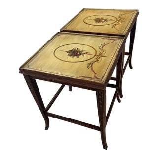 Pair of Antique Sheraton Style Hand-Painted Drinks Tables - Adam Regency For Sale