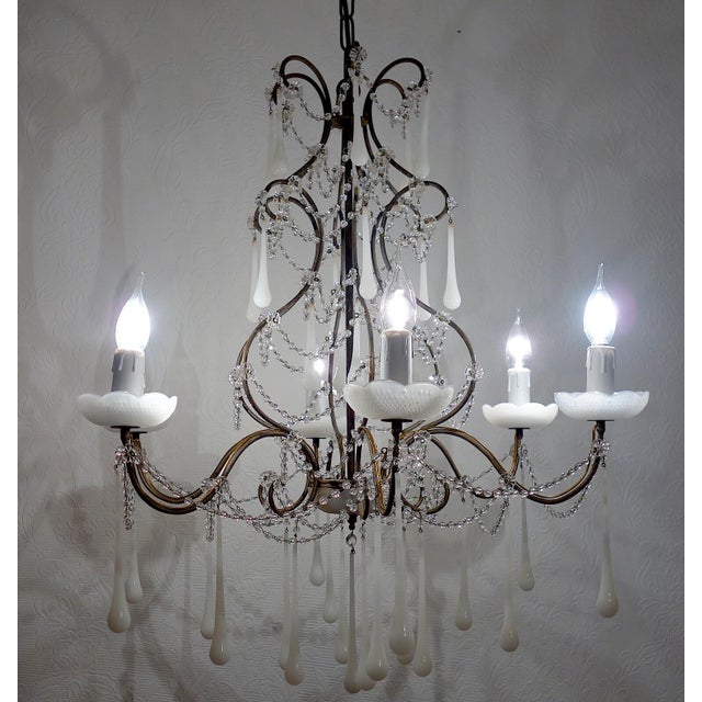 Metal and Murano Glass Six-Light Drop Chandelier, 1950s For Sale - Image 6 of 11