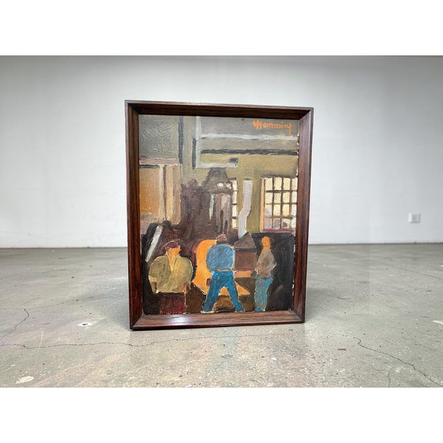 Wilhelm Henning, Industrial Interior (Workshop Scene), Oil on Canvas, 1940s–1950s, Framed For Sale - Image 7 of 9