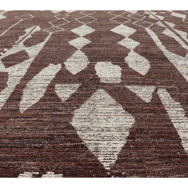 Tribal 2020s Modern Casual Afghan Tribal Rug in Wool With Abstract Design in Browns and Ivory For Sale - Image 3 of 13
