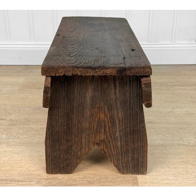Early 20th Century Antique Primitive Farmhouse Wood Footstool Ottoman For Sale - Image 5 of 8