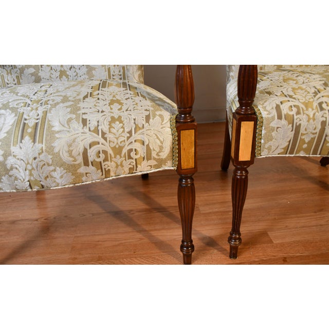 Wood 1980s Hickory Chair English Hepplewhite Mahogany Inlay Pair of High-Back Chairs For Sale - Image 7 of 17