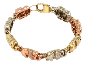 Elephant Ruby 14k Tri Color Gold Link Bracelet