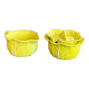 Vintage Secla Lettuce Ware Citron Yellow Creamer & Sugar