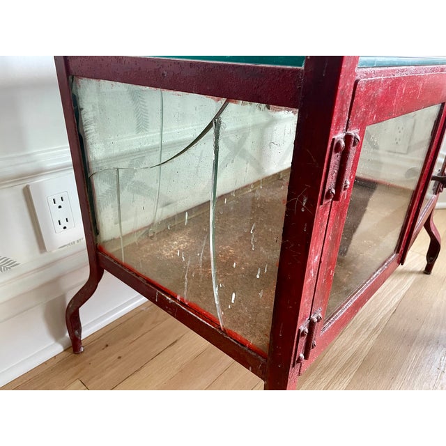 Early 20th Century Early 20th Century Antique Metal & Glass Medical Cabinet With Industrial/Eiffel Tower Vibe For Sale - Image 5 of 7