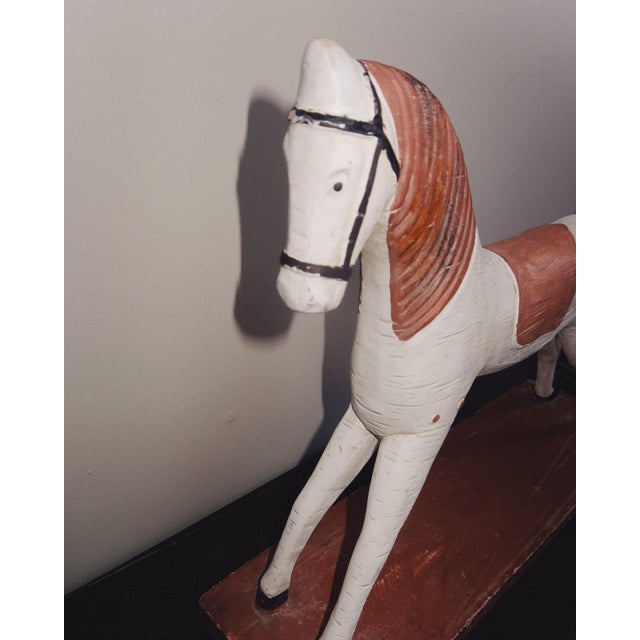 Mid 20th Century 20th Century Hand Carved Folk Art Painted Wooden Horse Sculpture For Sale - Image 5 of 8