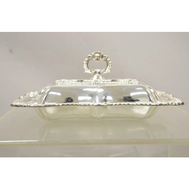 Vintage Silver Plated Victorian Scalloped Edge Lidded Vegetable Serving Platter Dish. Item features a shapely scalloped...