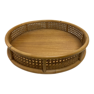 Bamboo and Cane Round Serving Tray