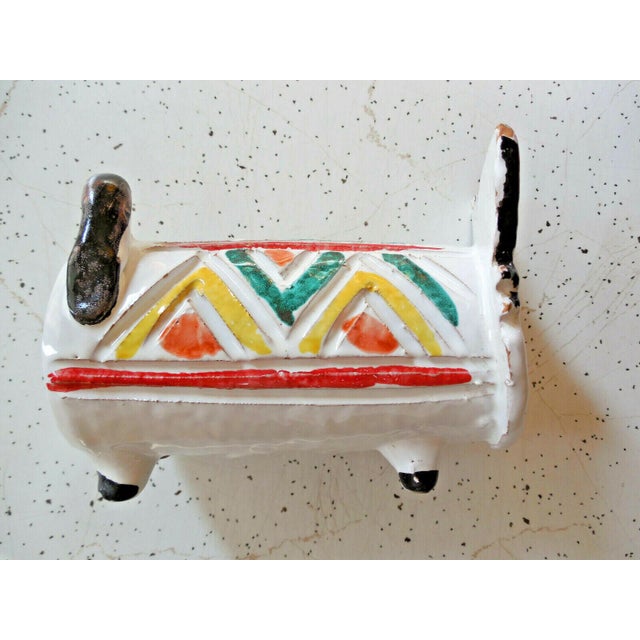 Vintage Italian Art Pottery Ceramic Cat Bank Mid Century Chipped For Sale - Image 6 of 7