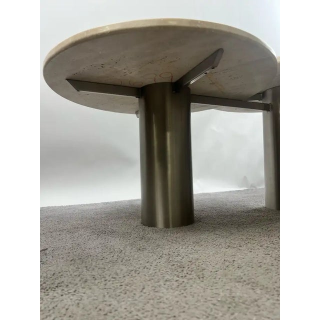 1990s Organic Modern Travertine Three-Tier Circular Coffee Table With Metal Base For Sale - Image 9 of 14