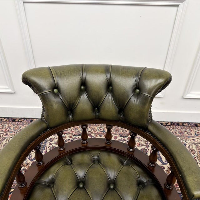 Chesterfield Desk Chair in Green Leather For Sale - Image 5 of 8