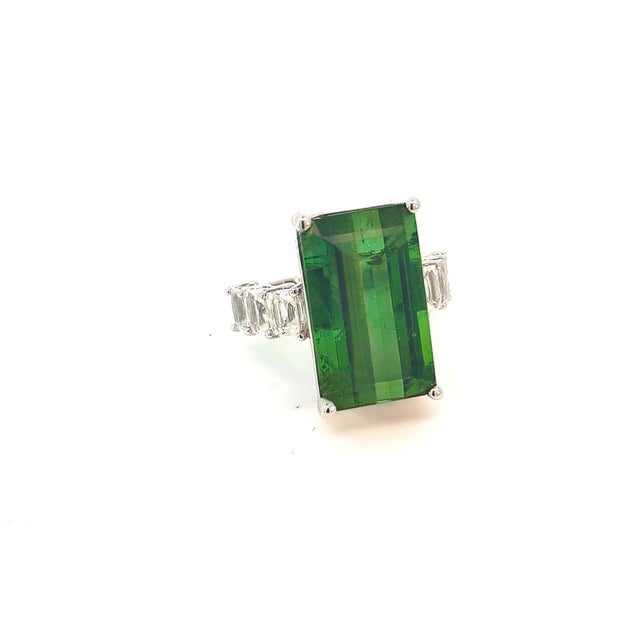 Natural Tourmaline White Sapphire Ring 6.75 14k WG 21.03 TCW Certified For Sale - Image 12 of 18