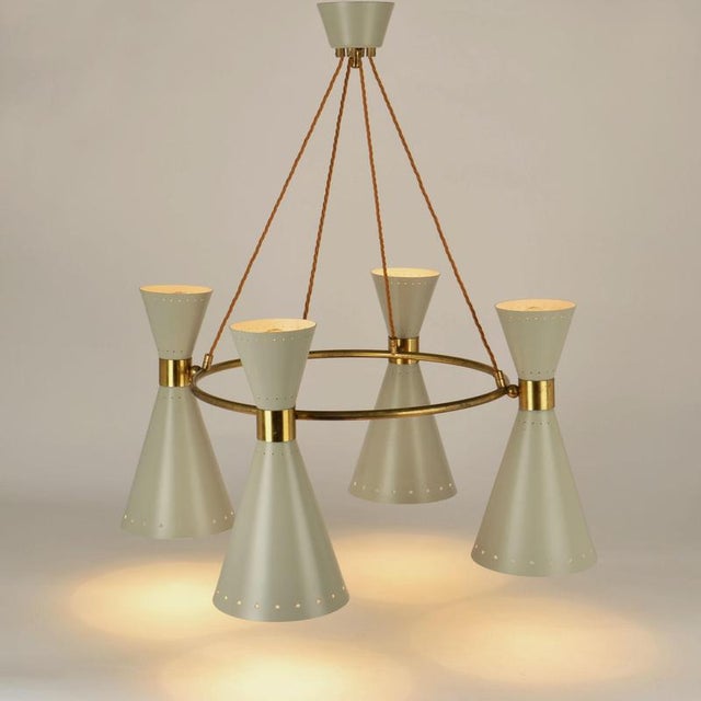 1950s Large Hourglass Chandelier with Grey Metal Diabolo Shades on Brass Frame, 1950s For Sale - Image 5 of 18