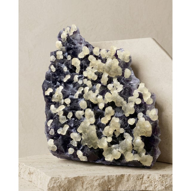 A rare natural Yellow and Purple Botryoidal Fluorite specimen selected for its dramatic color contrast, rounded grape-like...