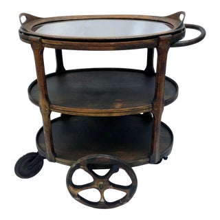 Antique English Handcrafted Wood Bar Cart W/Removable Tray Top For Sale