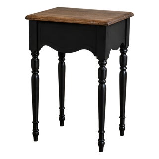 Vintage French Country Black Accent Side Table With Solid Oak Top For Sale