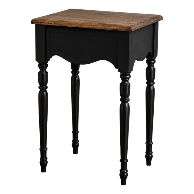 Vintage French Country Black Accent Side Table With Solid Oak Top For Sale