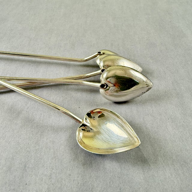 Metal Sterling Silver Highball or Iced Tea Heart Leaf Bowl Stirring Straws, Set of 4 For Sale - Image 7 of 11