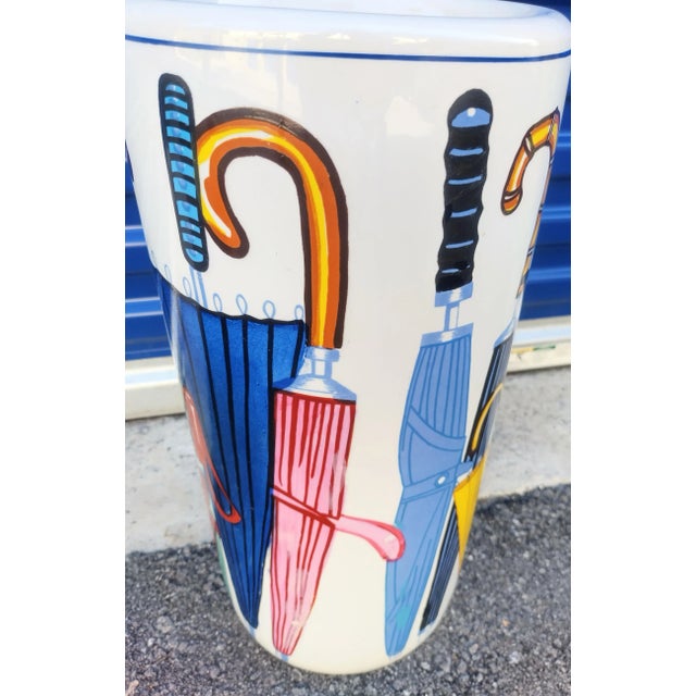Vintage Ceramic Large Colorful Whimsical Umbrella Design Umbrella Holder For Sale In West Palm - Image 6 of 9