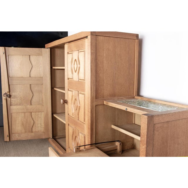 Double Buffet in Oak with Earthenware Tiles by Boleslaw Danikowski for Guillerme et Chambron / Votre Maison, 1960s For Sale - Image 6 of 18