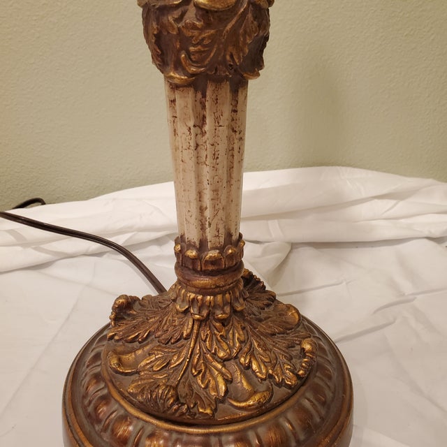 Wood Vintage Hollywood Regency Table Lamp With Alabaster Orb and Bronze Accents For Sale - Image 7 of 9