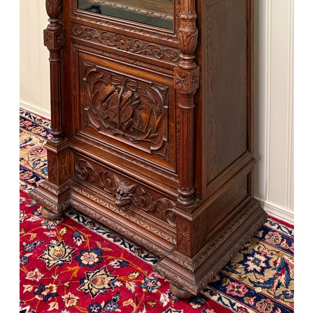 Antique French Renaissance Revival Scholars Bookcase Cabinet Carved Oak 19th C For Sale In Dallas - Image 6 of 15