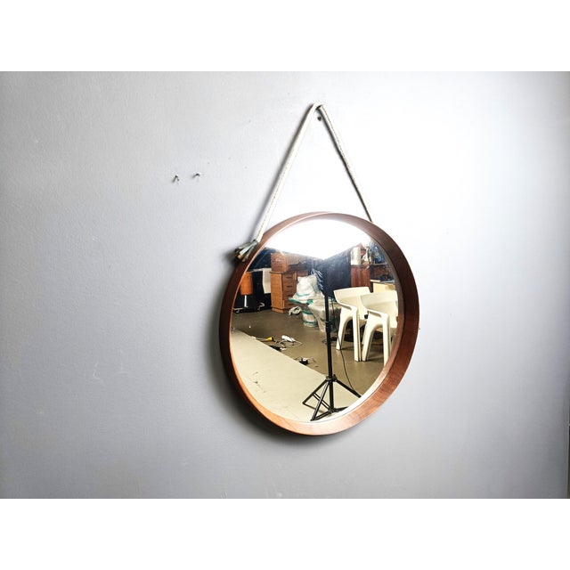 1960s Mid-Century Italian Round Teak Mirror, 1960s For Sale - Image 5 of 10