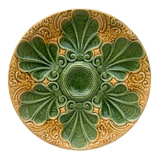 19th Century Green & Yellow Majolica Oyster Plate For Sale