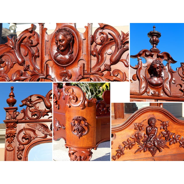 Monumental 19th Century Rococo Revival Bedroom Set – Hand Carved Queen Bed & Armoire – Museum Quality For Sale - Image 17 of 18