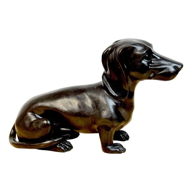 French School Patinated Bronze of a Resting Dachshund For Sale
