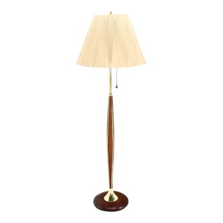 Walnut and Brass Mid Century Modern Floor Lamp For Sale