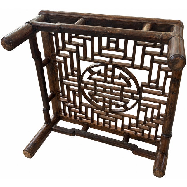 Chinese Antique Chinese Elmwood (Yumu) Kang Table – Hand-Cut Mortise & Tenon Joinery With Shou Medallion Fretwork, Qing Dynasty For Sale - Image 3 of 13