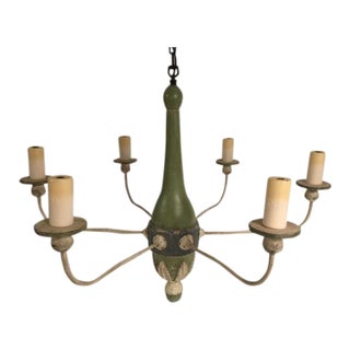 Antique Large Verdi Green Wooden Chandelier For Sale