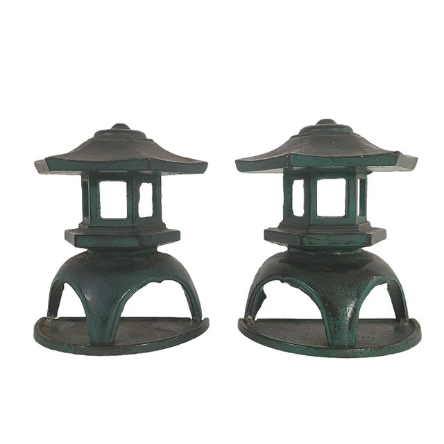 1950's Cast Iron Verdigris Pagoda Bookends For Sale - Image 11 of 11