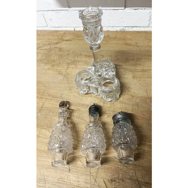 Eapg Antique Cut Glass Victorian Condiment Cruet Set- 4 Pieces For Sale - Image 9 of 9