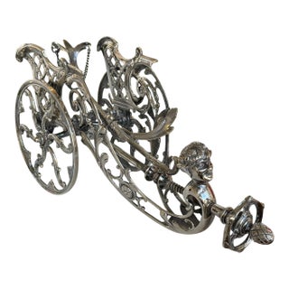 Antique Silver Wine Bottle Chariot Trolley Caddy - Made in Italy For Sale