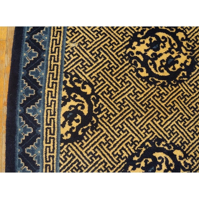 Chinese 1920s Blue Medallion Antique Chinese Peking Dragon Greek Key Knotted Wool Rug For Sale - Image 3 of 10