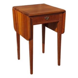 Mid 20th Century American Federal Style Solid Cherry Single Drawer Drop-Leaf Side Table For Sale