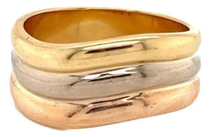 27845 - Cartier 18k Tri-Color Gold Triple Stack Wave Band Ring - Size 6